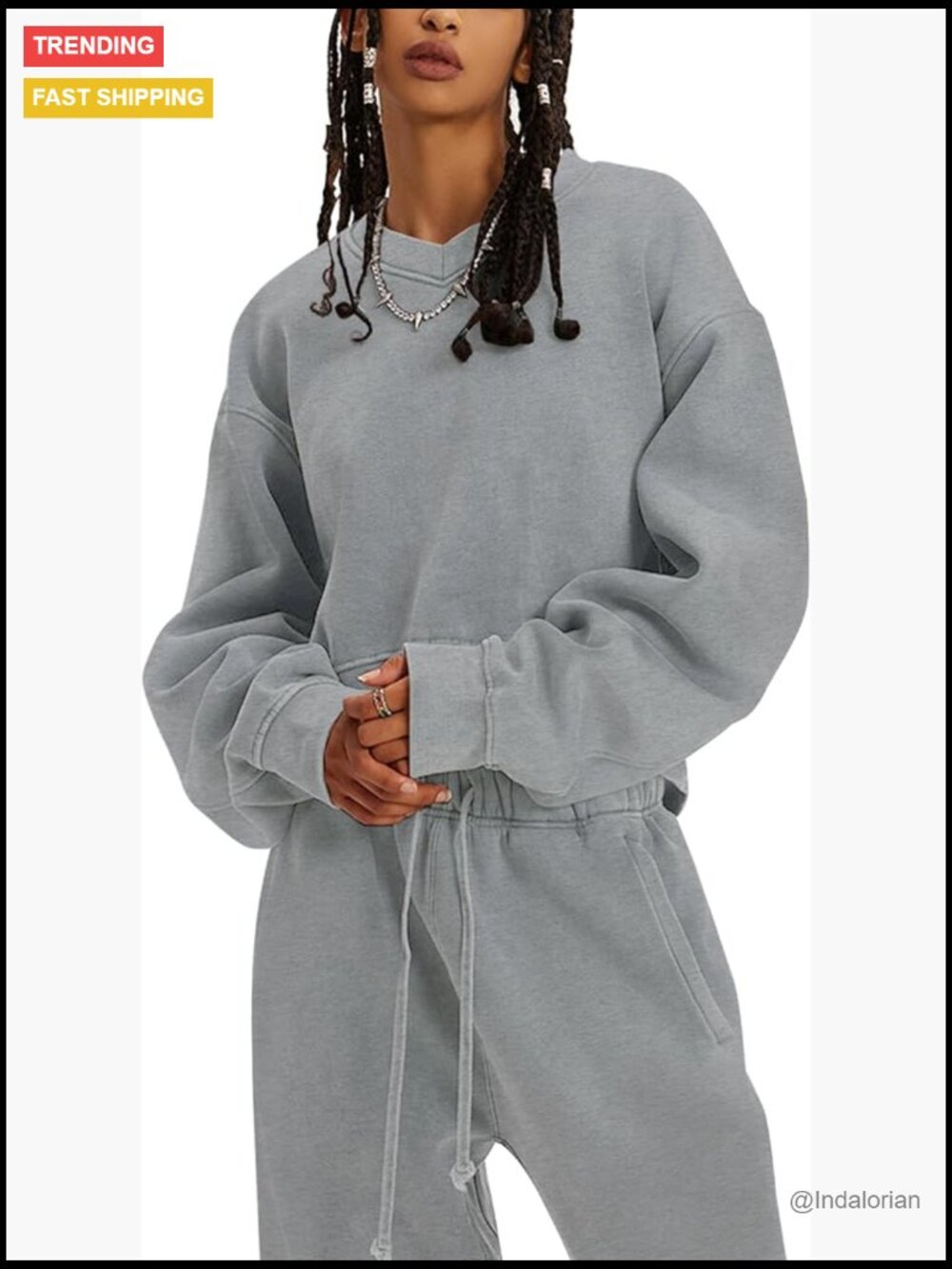 Cotton Blend Fleece Sweatsuit Set With Crop Sweatshirt And Joggers